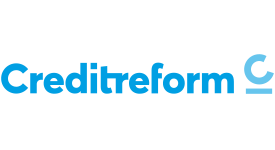 Creditreform-Logo in Blau, stilisierte Schrift und Symbol auf weißem Hintergrund.